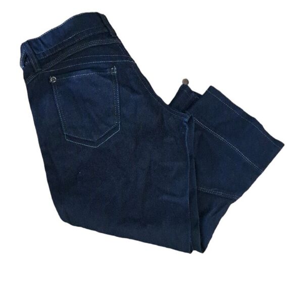 DKNY Women's Coated Dirty Blue Denim Capri Jeans Multi Seams Zipper Calf Sz 11 - Picture 5 of 7